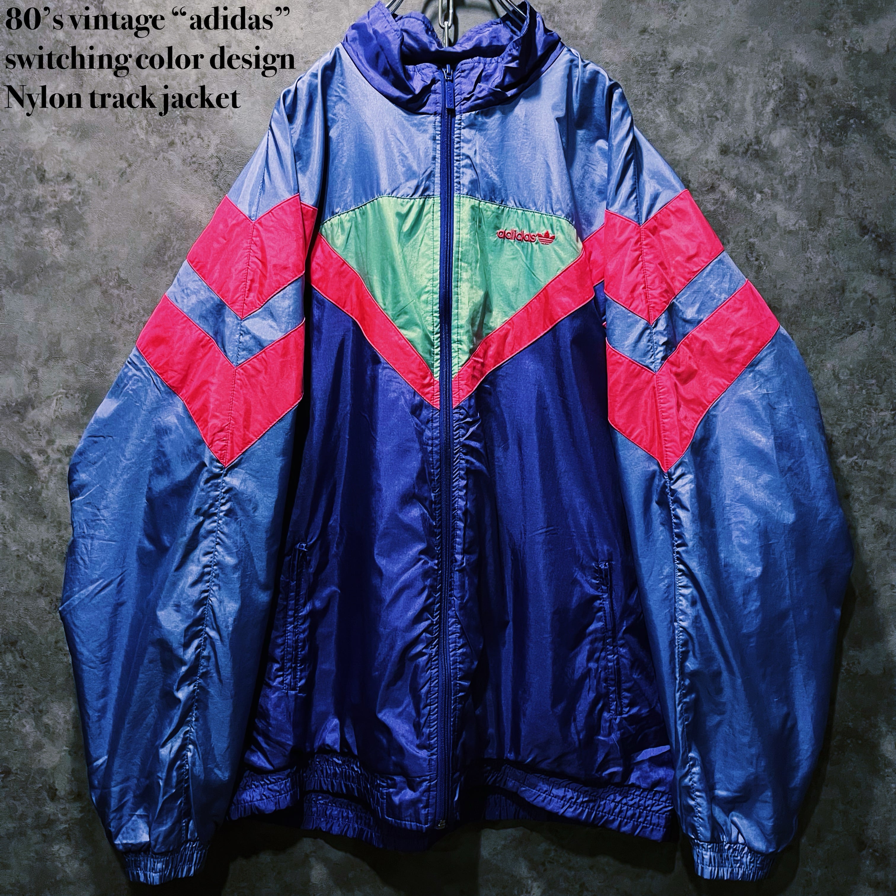 【doppio】80’s vintage “adidas” switching color design Nylon track jacket