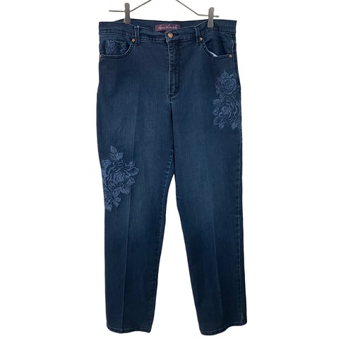 『VINTAGE Embroidery flower tapered stretch denim pants』USED 古着 ヴィンテージ 刺繍 フラワー デーパード ストレッチ デニム パンツ