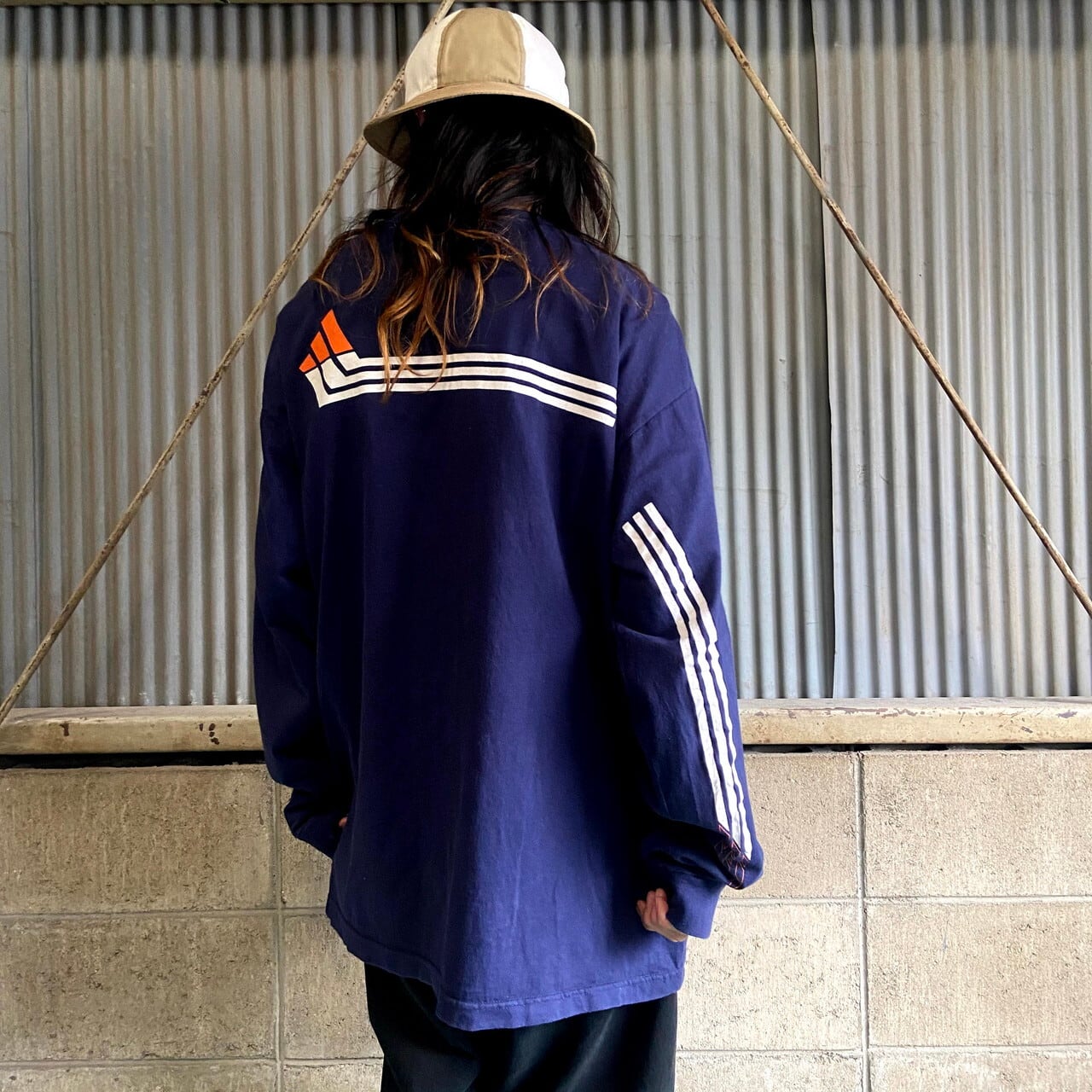 90s アディダス adidas バックロゴ ウィンドブレーカー L ブラック