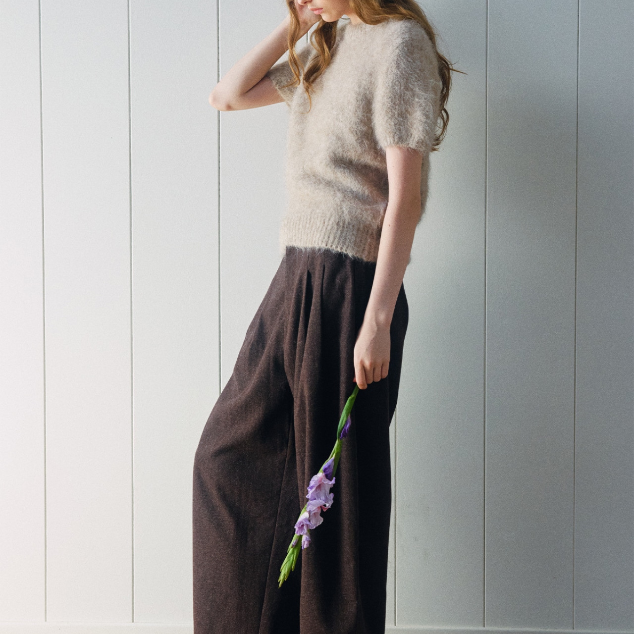 Soft Fluffy Short-Sleeve Knit Top T3689