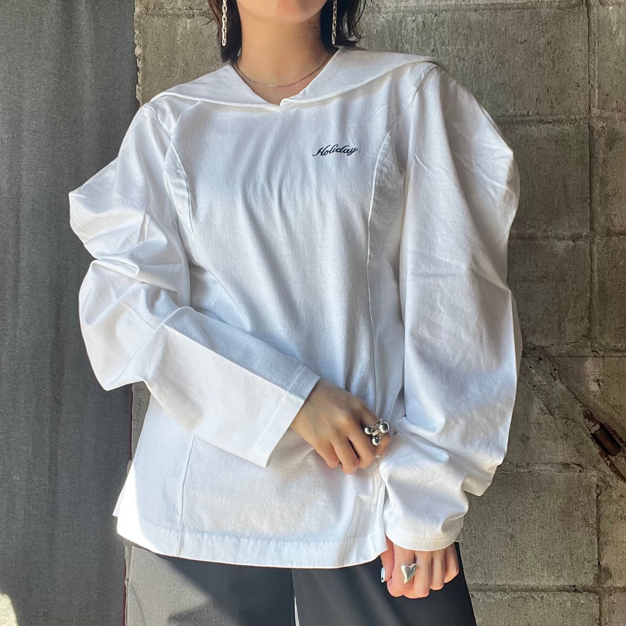 トップス HOLIDAY SUPER FINE DRY SAILOR COLLAR HOLIDAY】 SUPER FINE DRY SAILOR COLLAR L/S TOPS (WHITE) | olaf