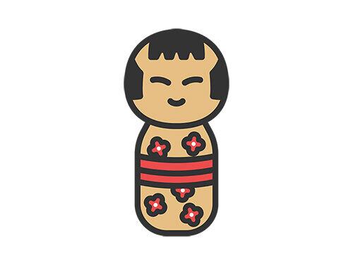 こけしのアイコン（線画カラー）のイラスト | イラストセンター有料
