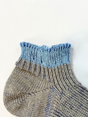 yahae・Linen Sneaker Socks・Blue×Orange　4-2020-22