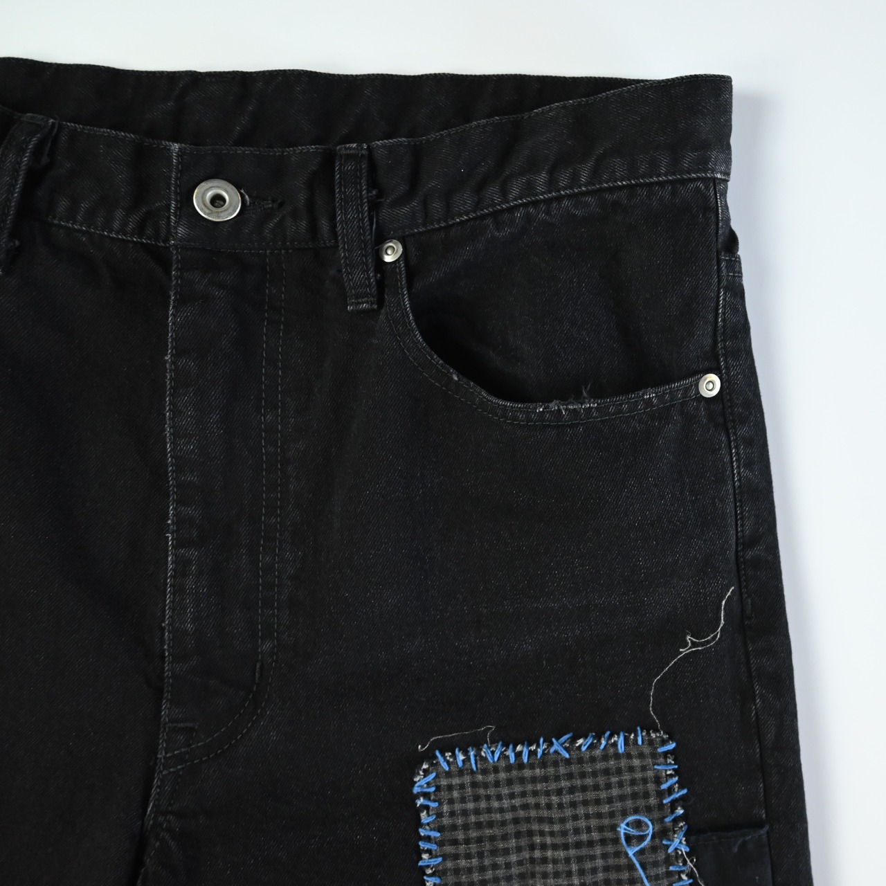 KUON / Sashiko Mended Black Denim Trousers