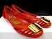 2018美品◆Salvatore Ferragamo サルヴァトーレフェラガモ ガンチーニ ラバー フラット パンプス 赤10◆ 足元のポイントに大活躍の綺麗色♪