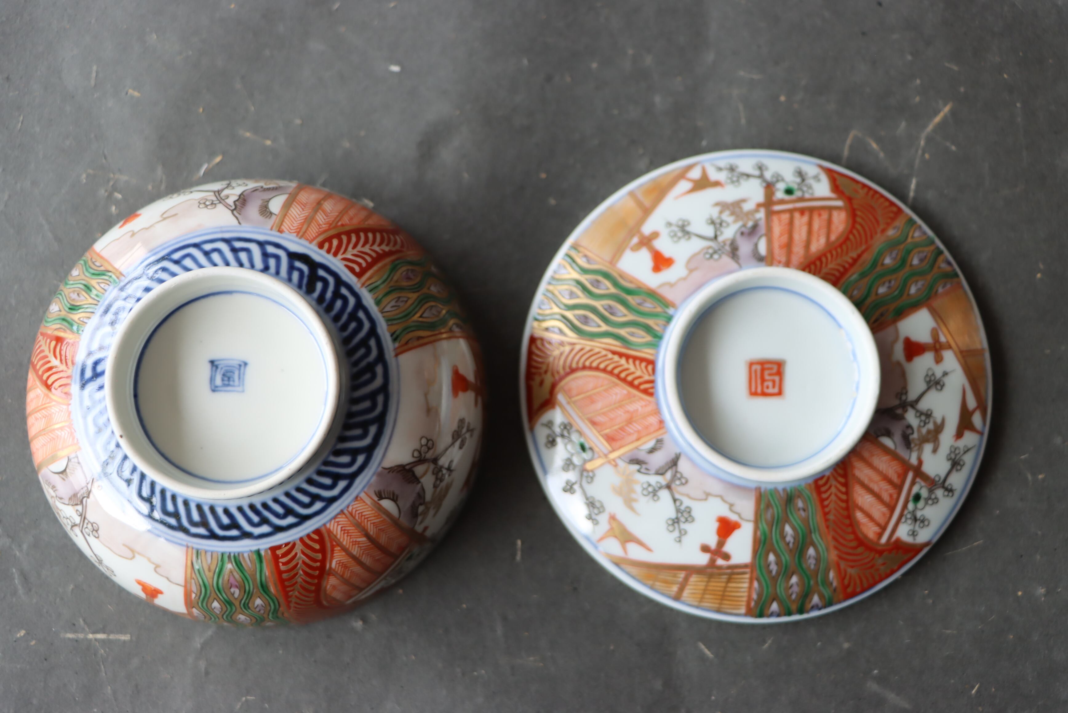 伊万里焼 色絵 花鳥文 蓋茶碗 大 通りもの/Imari covered bowl L | (有