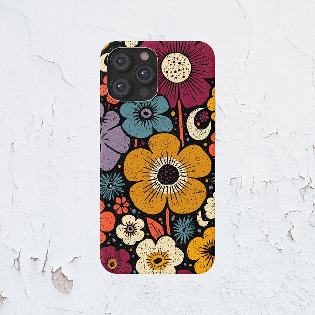 iPhoneケース レトロフラワー 花柄｜月と星の60sフラワー RETRO004