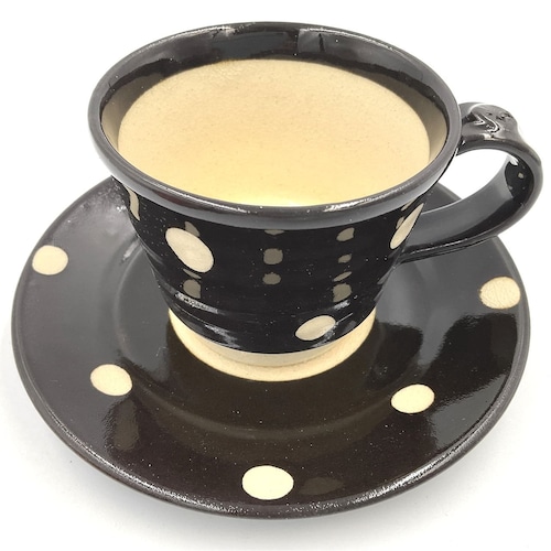 【カップ＆ソーサーセット】天目水玉コーヒーカップ＆ソーサー
