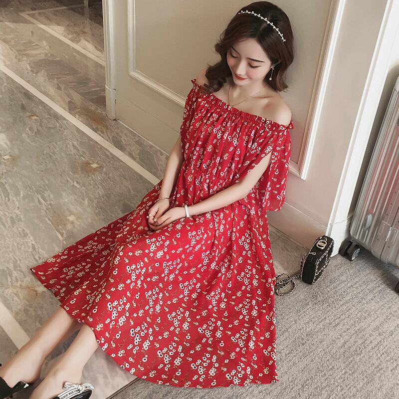 【新作】【送料無料】 夏のマタニティドレスストラップレスショルダースリムウエストシフォン服妊娠中の女性妊娠中のパーティードレス サマー 夏物 AL expec383559812271