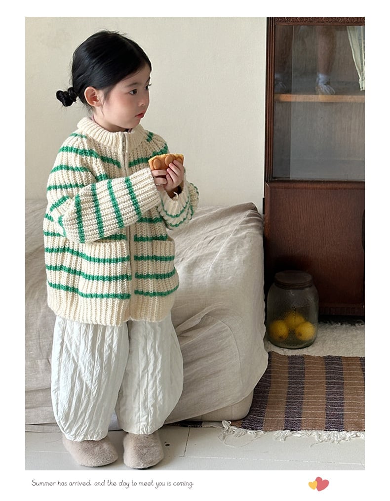 100,110cm　2colorボーダージッパーセーター