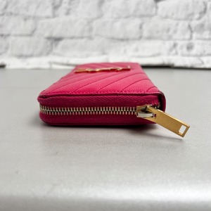 SAINT LAURENT サンローラン Vステッチ マテラッセ レザー 長財布 ピンク A-14098