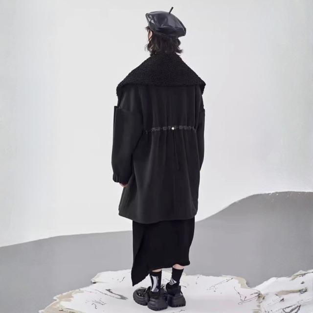 Boa collar asymmetrical coat C1620