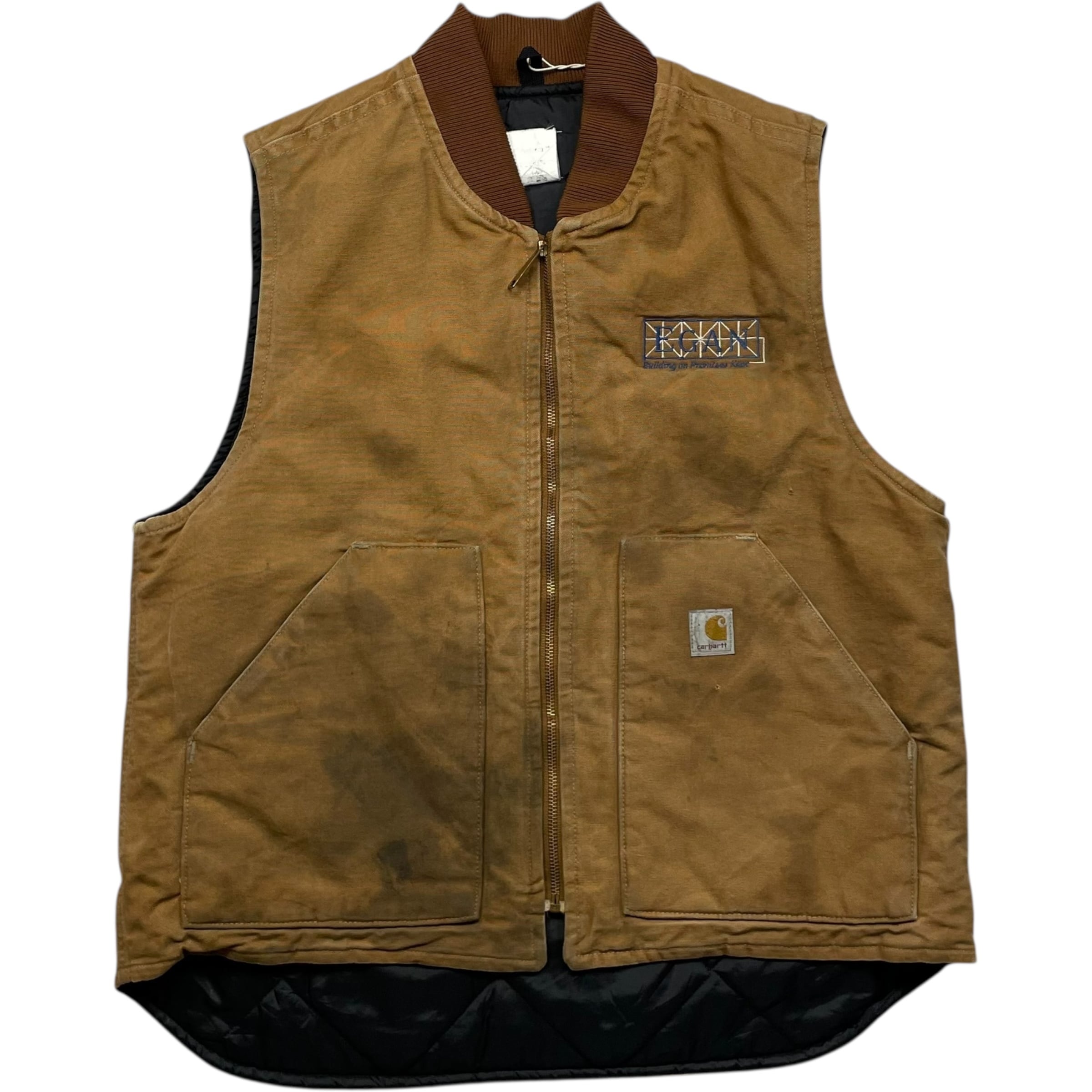 《L》 Carhartt カーハート ダックベスト ワークジャケット 企業刺繍ロゴ ブラウン no.9576