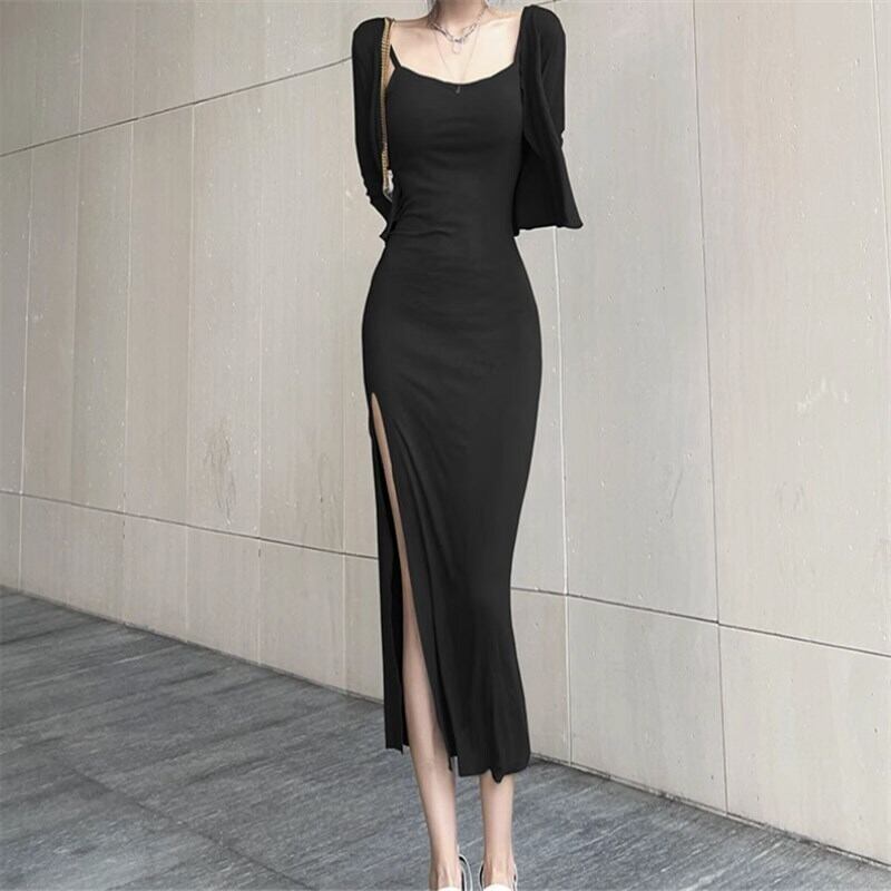 ワンピース セットアップ 薄手コート 日焼け止め服 ロングスカート ツイードツーピースワンピース ロング ラウンドネック 細身 サスペンダー サイドスリット かわいい きれいめ シンプル 大人 上品 おしゃれ かっこいい 大人可愛い 大人女子 スポーティー クール セクシー 無地 春 夏 秋 二次会 20代 30代 レディース デート お出かけ 女子会 休日 パーティー イベント 旅行 ショッピング ファッション スタイル 美脚 脚長 S M L XL ホワイト ブラック ダークグレー