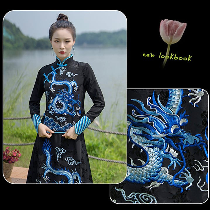チャイナ服 トップス 秋冬 刺繍 龍 装飾トップス 舞踏 二胡 衣装 チャイナ服 トップス 秋冬 刺繍 龍 装飾トップス 舞踏 二胡 衣装