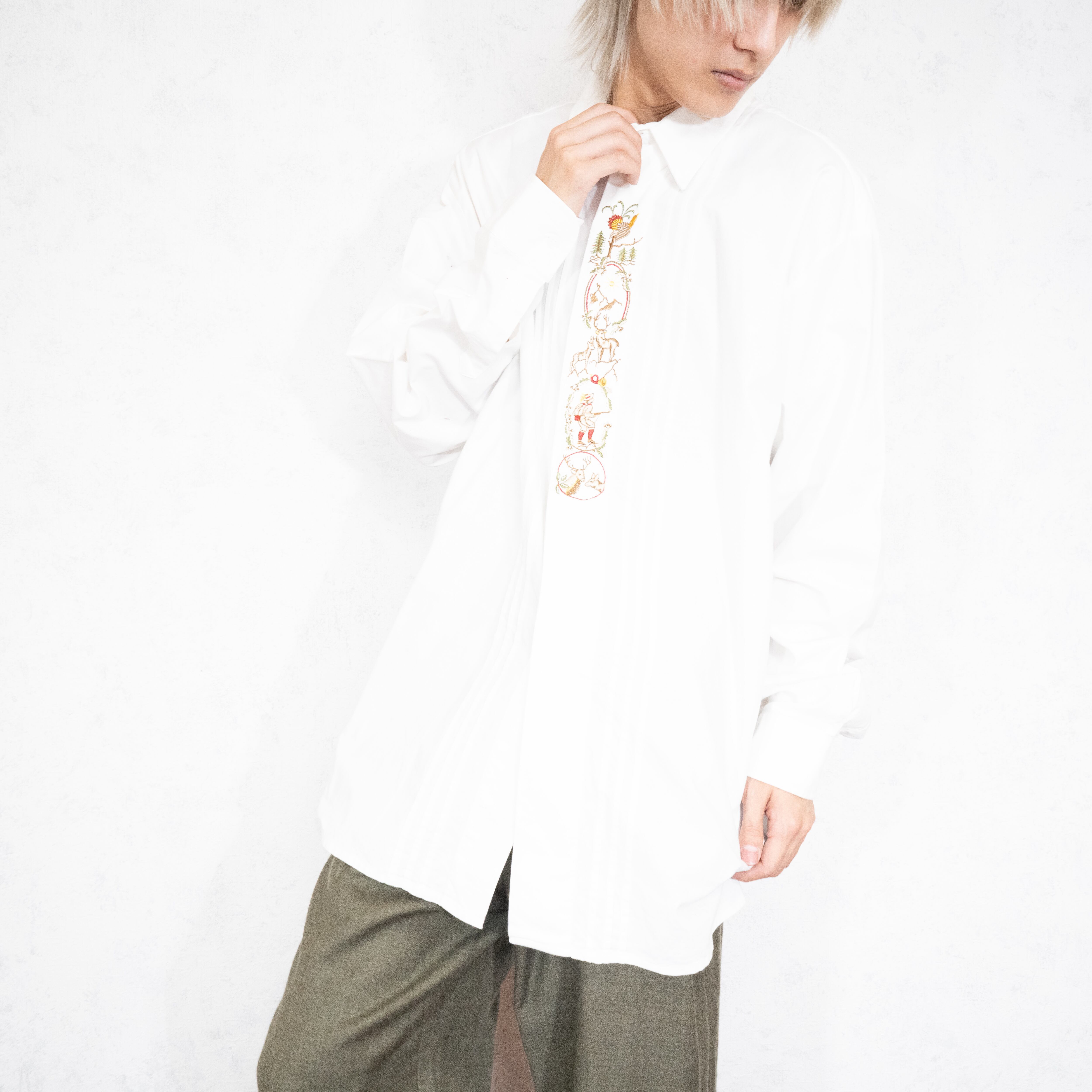 EU VINTAGE Trachten EMBROIDERY DESIGN TYROLEAN SHIRT/ヨーロッパ