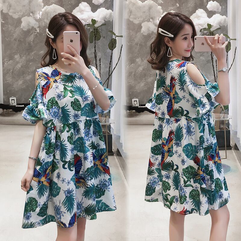 【新作】【送料無料】 マタニティウェア2019夏の新しいマタニティドレスファッションストラップレスフローラルミドルレングスルーズラージサイズ妊婦-アリババ 大きめサイズ サマー 夏物 花柄 expec264471223787
