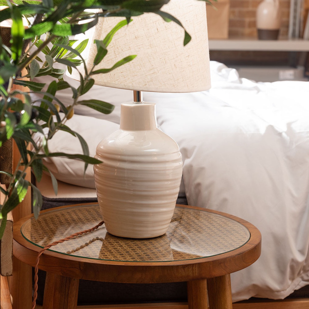 ラタン ラウンド ガラス テーブル M