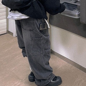 ダークグレーウォッシュワークデニム　1083