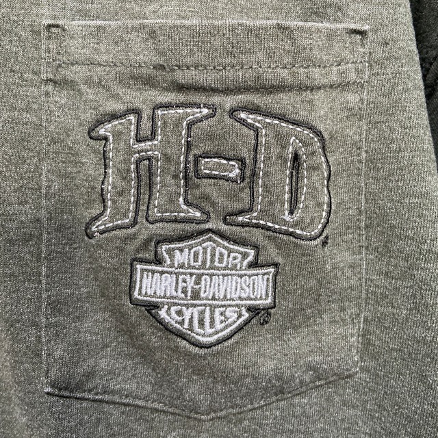 HARLEY DAVIDSON ワンポイント刺繍ロゴTシャツ　カーキ　XL