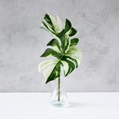 斑入りモンステラ フェイクグリーン ガラス花瓶 一輪挿し 人工観葉植物 インテリアグリーン
