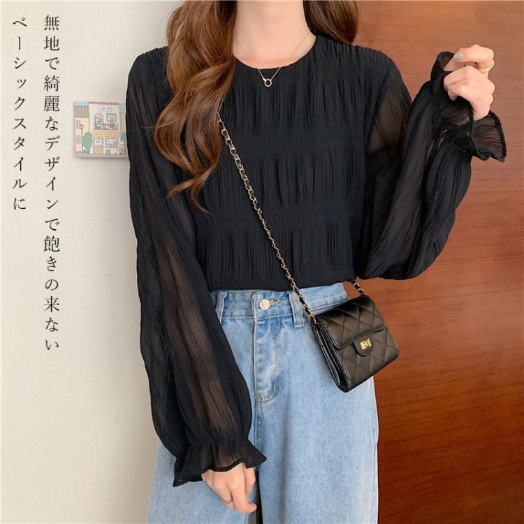 送料無料】シフォン ブラウス 春 レディース 長袖 レース トップス