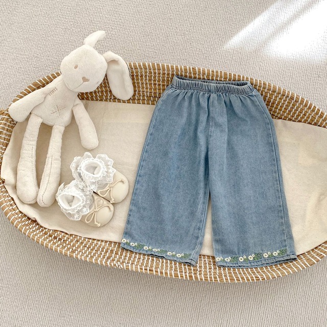 【セット】小花刺繍デニムキャミソールワイドパンツセットアップ - 20