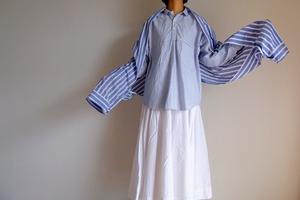 シャツ袖ストール / コットンポリ 太ストライプ【サックスブルー＆ホワイト】/ shirt sleeve stall / cotton polyester stripe【sax blue & white】