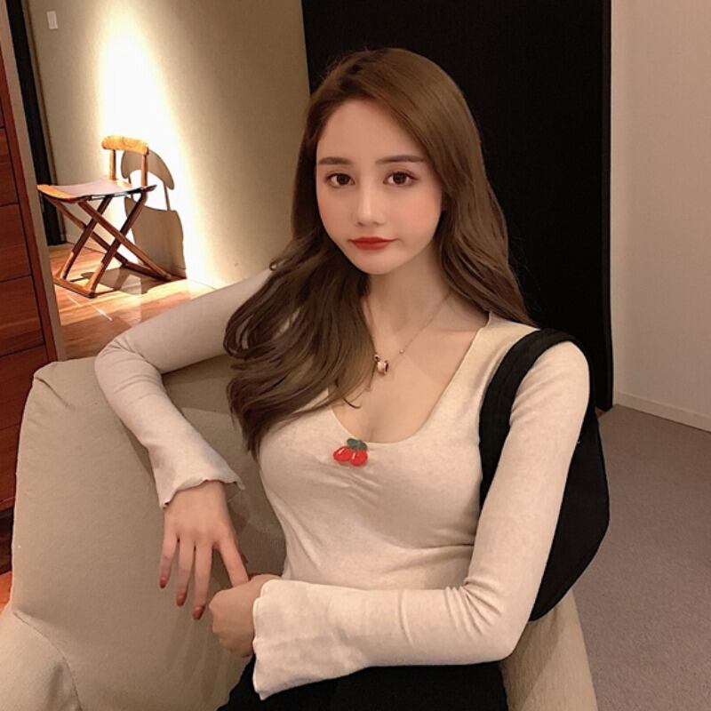 スプリングVネックスリムTシャツ スリーブトップス レディーススタイル 春物 ドラファッションホール8482232547