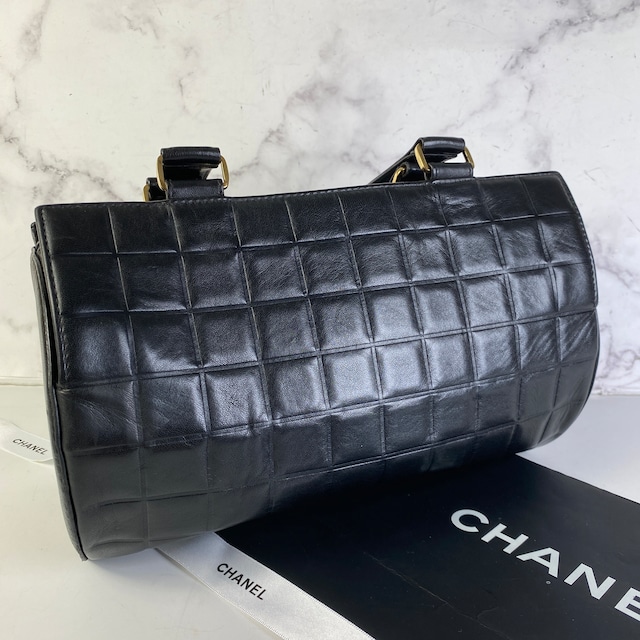 【最終処分SALE】CHANEL シャネル チョコバー ココマーク ラムスキン ハンドバッグ ブラック A-7627
