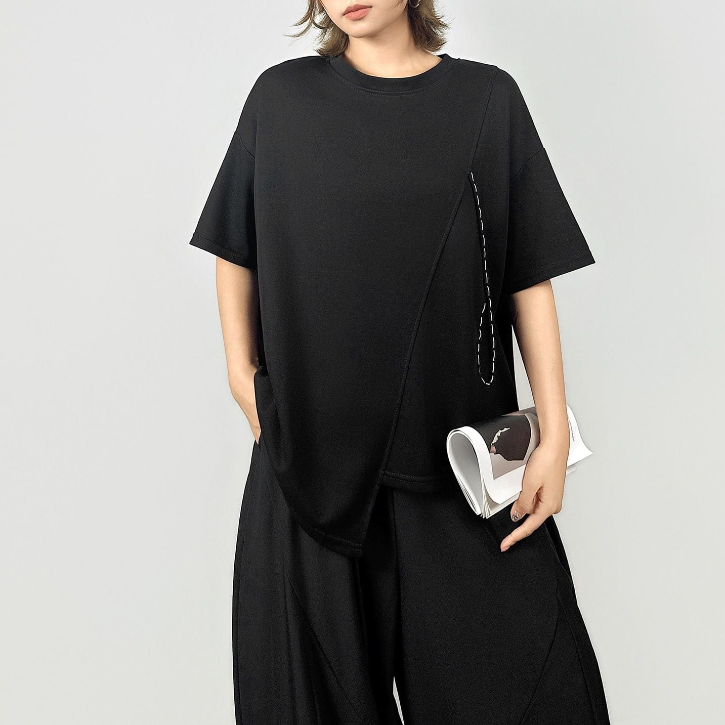 ASYMMETRIC CUT RELAXED SHORT SLEEVE T-SHIRT M-17330