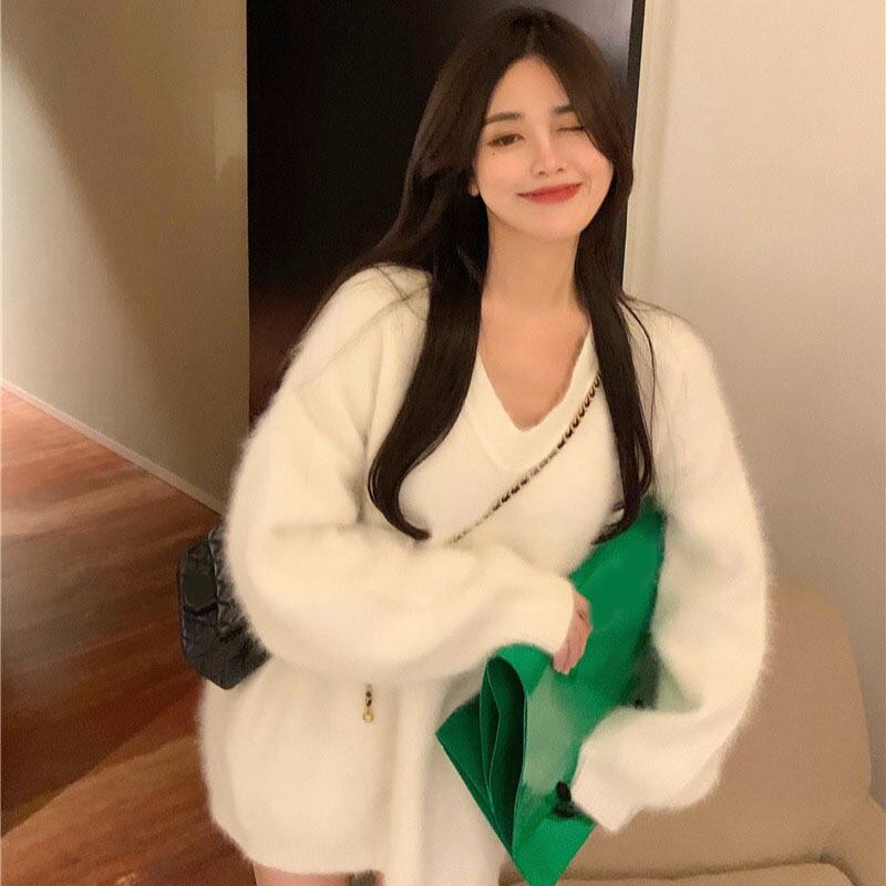 セーター レディーススプリングプルオーバー ルーズスタイルVネックトップス ロング 春物 YY-ファッション32914405371