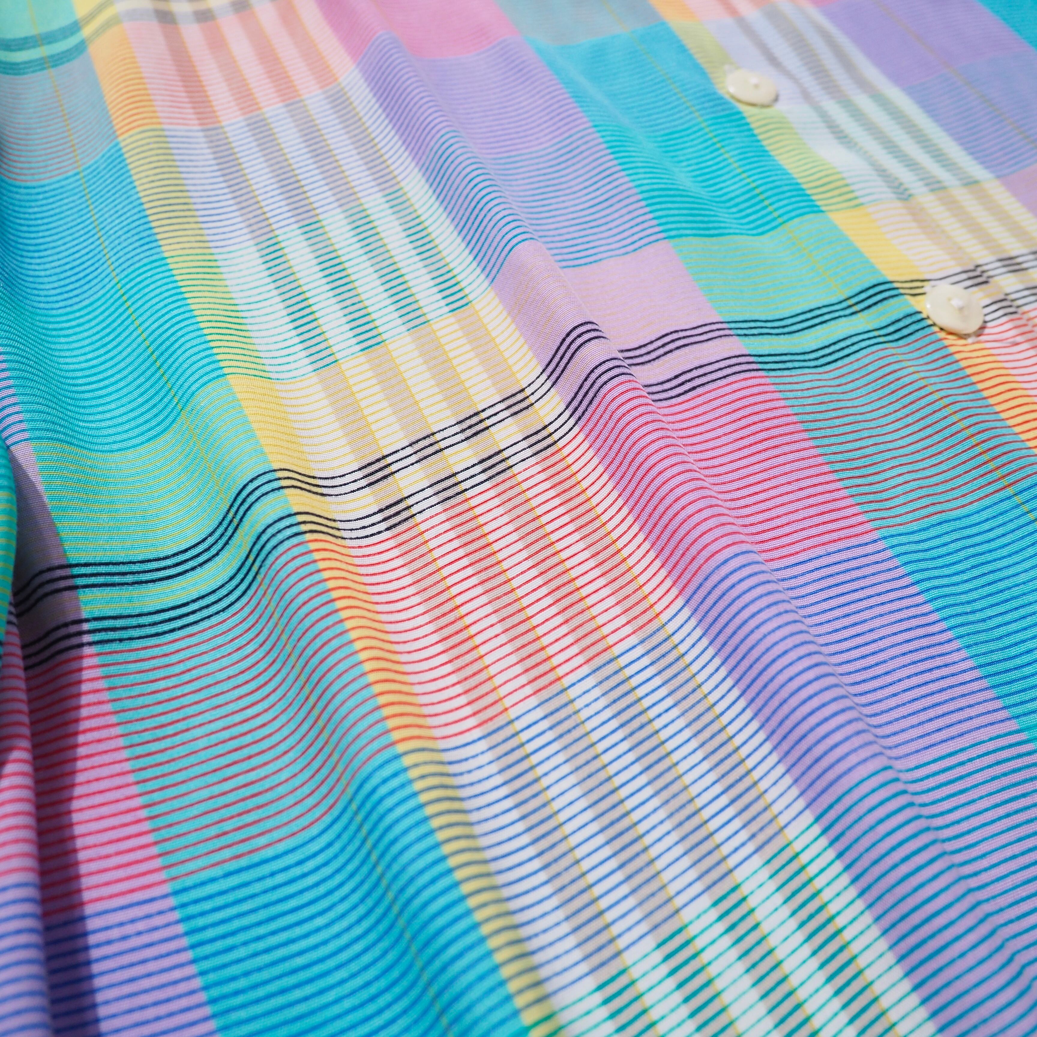 1980 - 90s " Made in Austria " Pastel check Color vintage Drape loose SS shirt