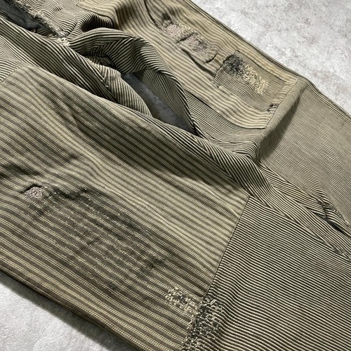 30-40s メタルボタン パッチワーク ストライプ コットンピケパンツ 詳細写真11