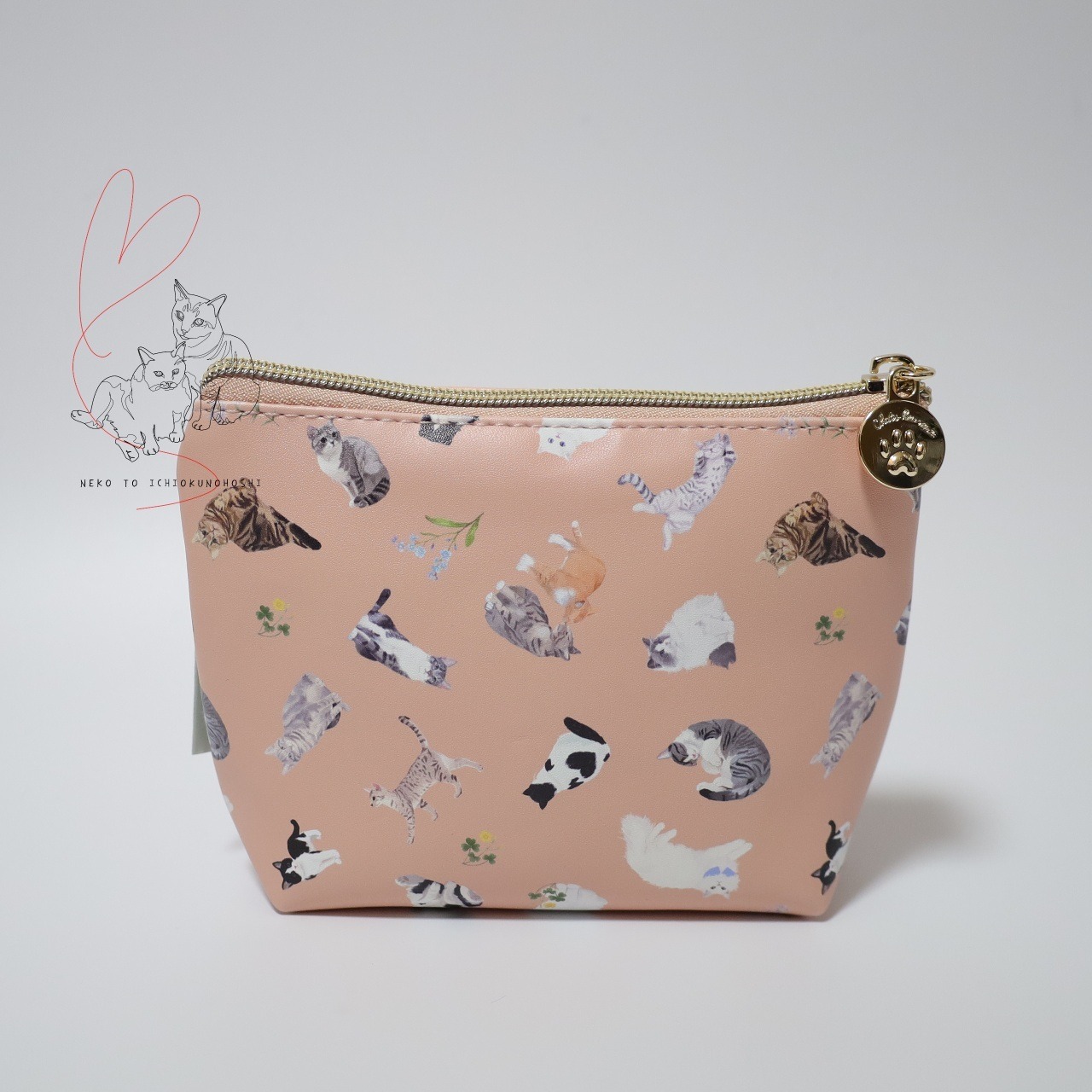 【UCHINOKOKAMO】かわいい猫のピンクのポーチ　舟形