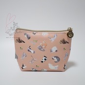 【UCHINOKOKAMO】かわいい猫のピンクのポーチ　舟形