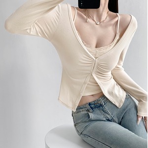 lace cropped camisole & V-neck cardigan layered setup la1429