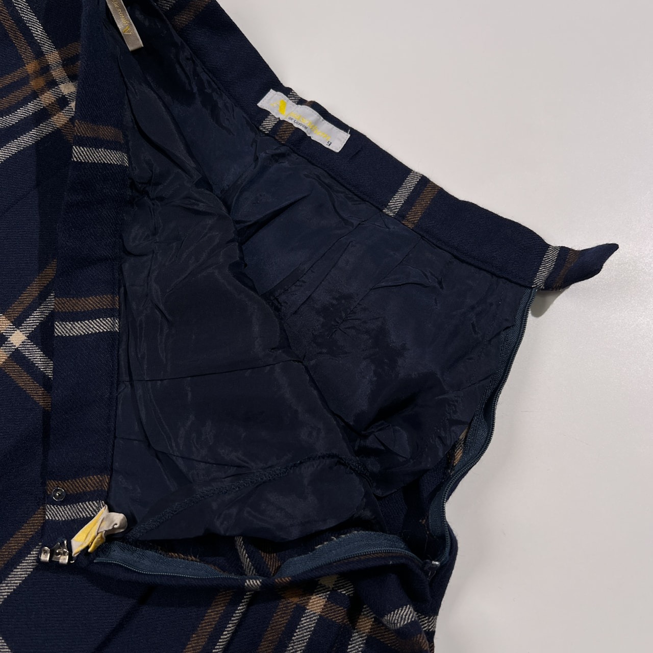 Aquascutum アクアスキュータム チェック柄 ウール プリーツ スカート サイズ 9 /ビンテージ/ネイビー/レディース