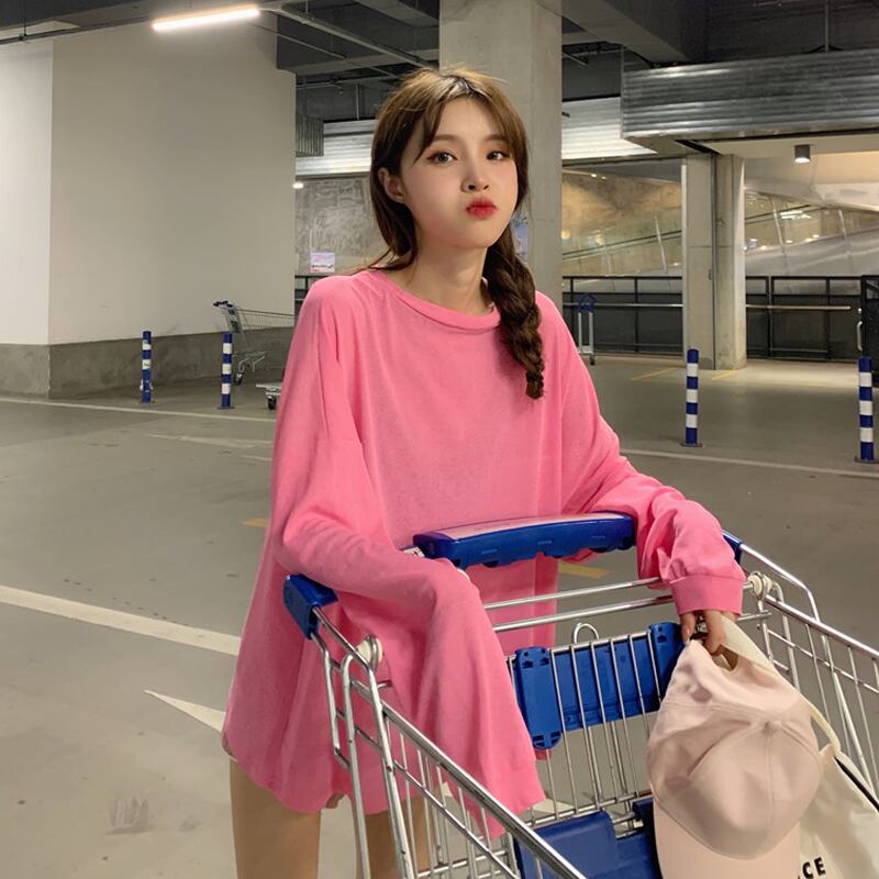 ルーズTシャツ シャツ スプリングレッド薄手トップス ロング 春物 スーパーモール77640355311