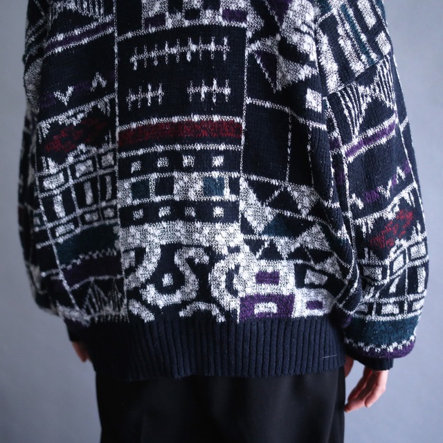 dark tone geometry pattern 3b loose silhouette cardigan