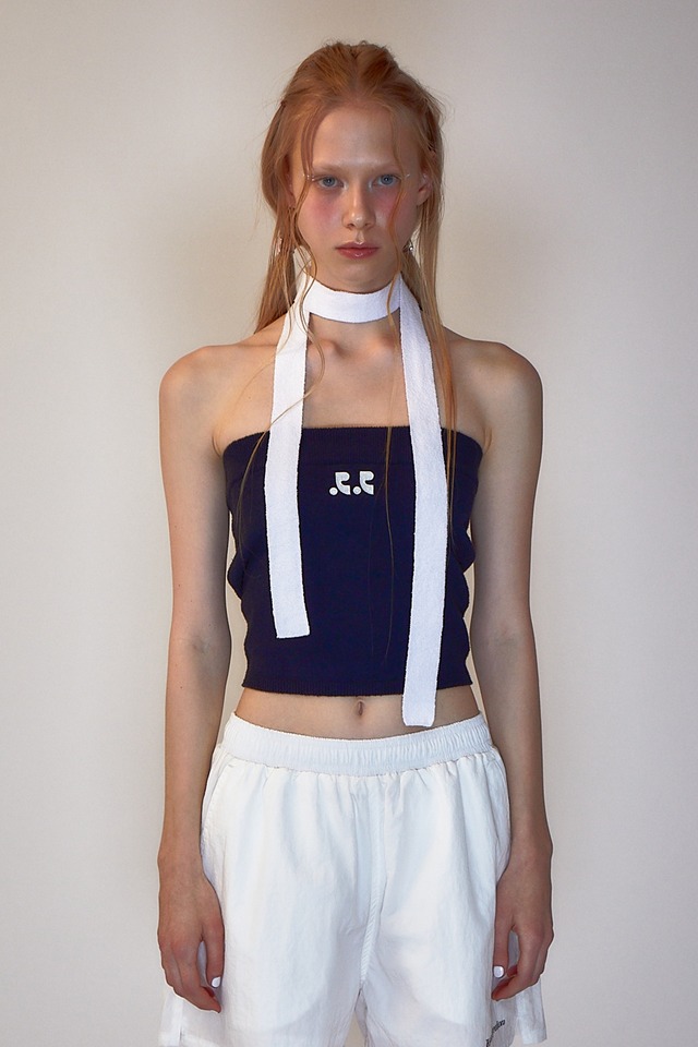 [rest & recreation] RR LOGO KNIT TUBE TOP - NAVY 正規韓国ブランド 韓国ファッション 韓国代行 rest recreation レストアンドレクリエーション