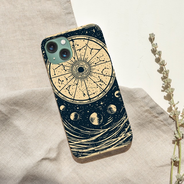 受注生産 iPhoneケース 羅針盤と月相のクラシック星図｜天体図風 STAR006B