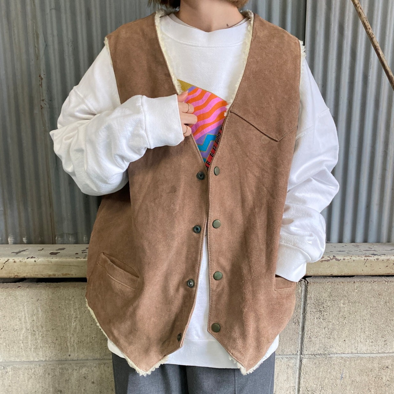 韓国製 80〜90年代 Schott ショット スエードレザー ボアベスト メンズ 