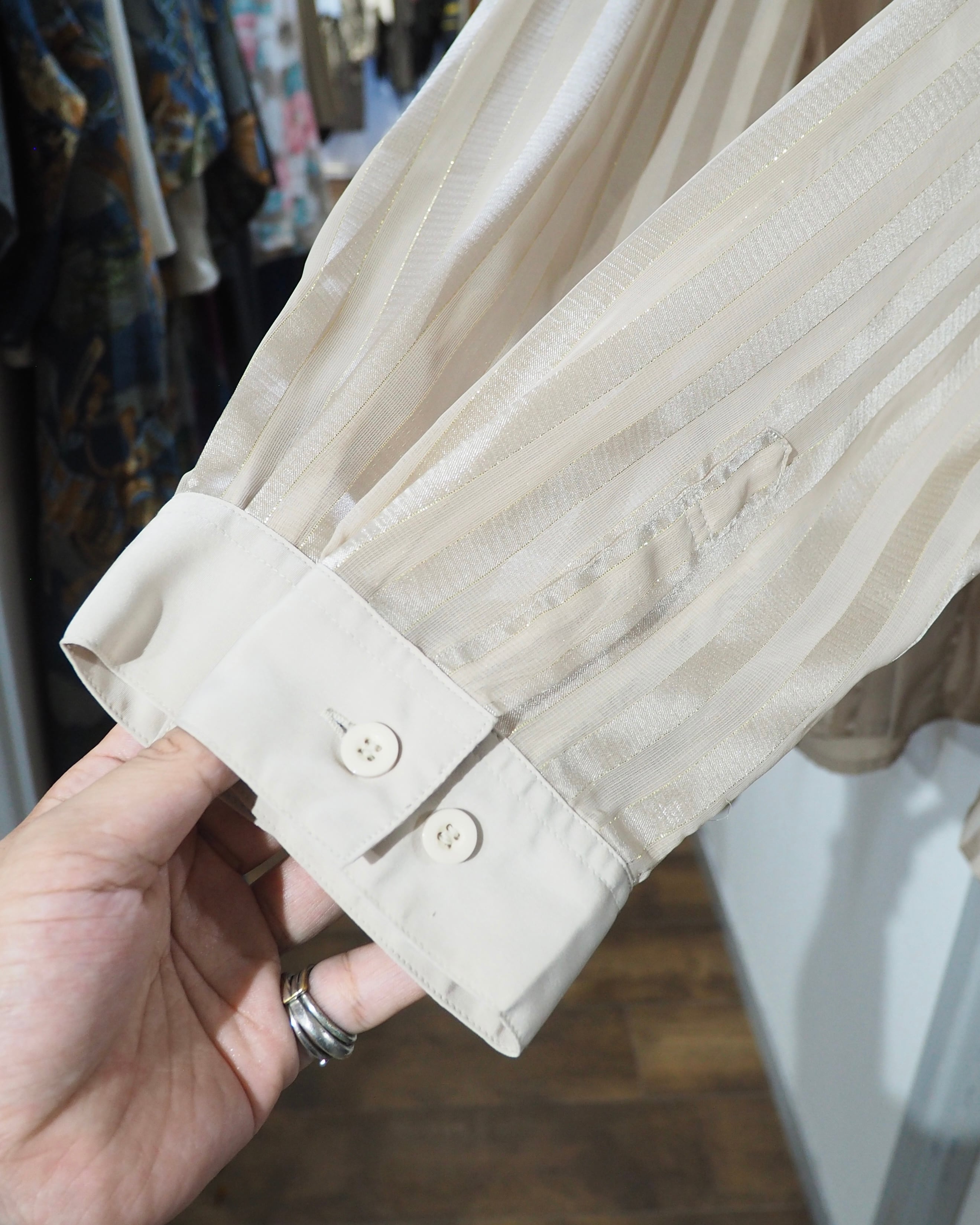 1990s " PRONTI " Sheer stripe Design vintage Drape loose Open collar Shirt