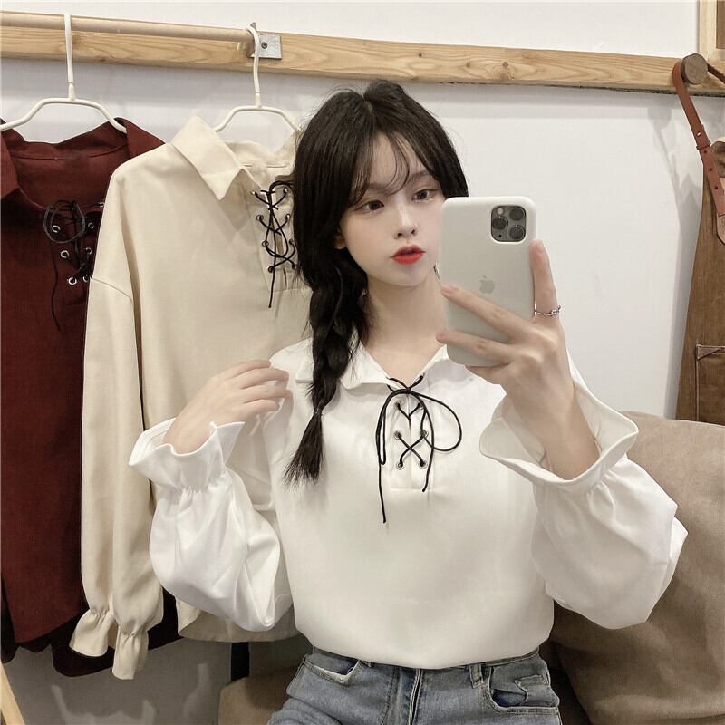 ワインレッドの女性のシャツ秋 2022 新しい女性のトップスレトロ