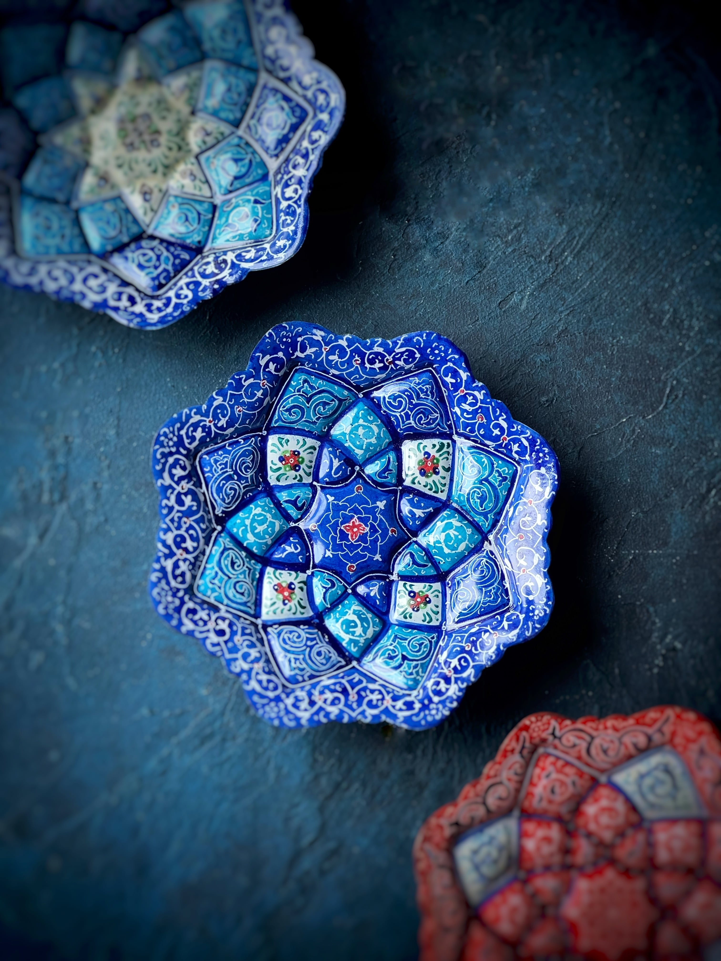 ペルシャ　エナメル皿 アクセサリートレイ エスニック　皿 ペルシャの飾り皿（ミーナーカーリー）12cm アクセサリートレイ