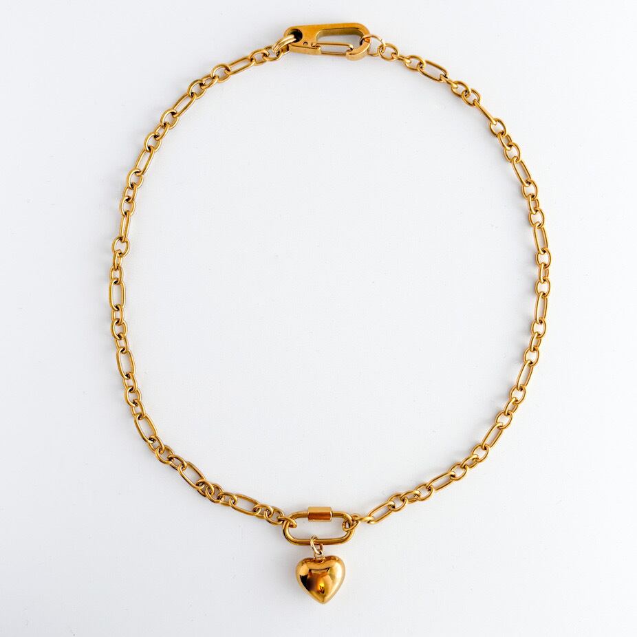 ハートチャーム&チャンキーチェーンネックレス ゴールド リニューアル