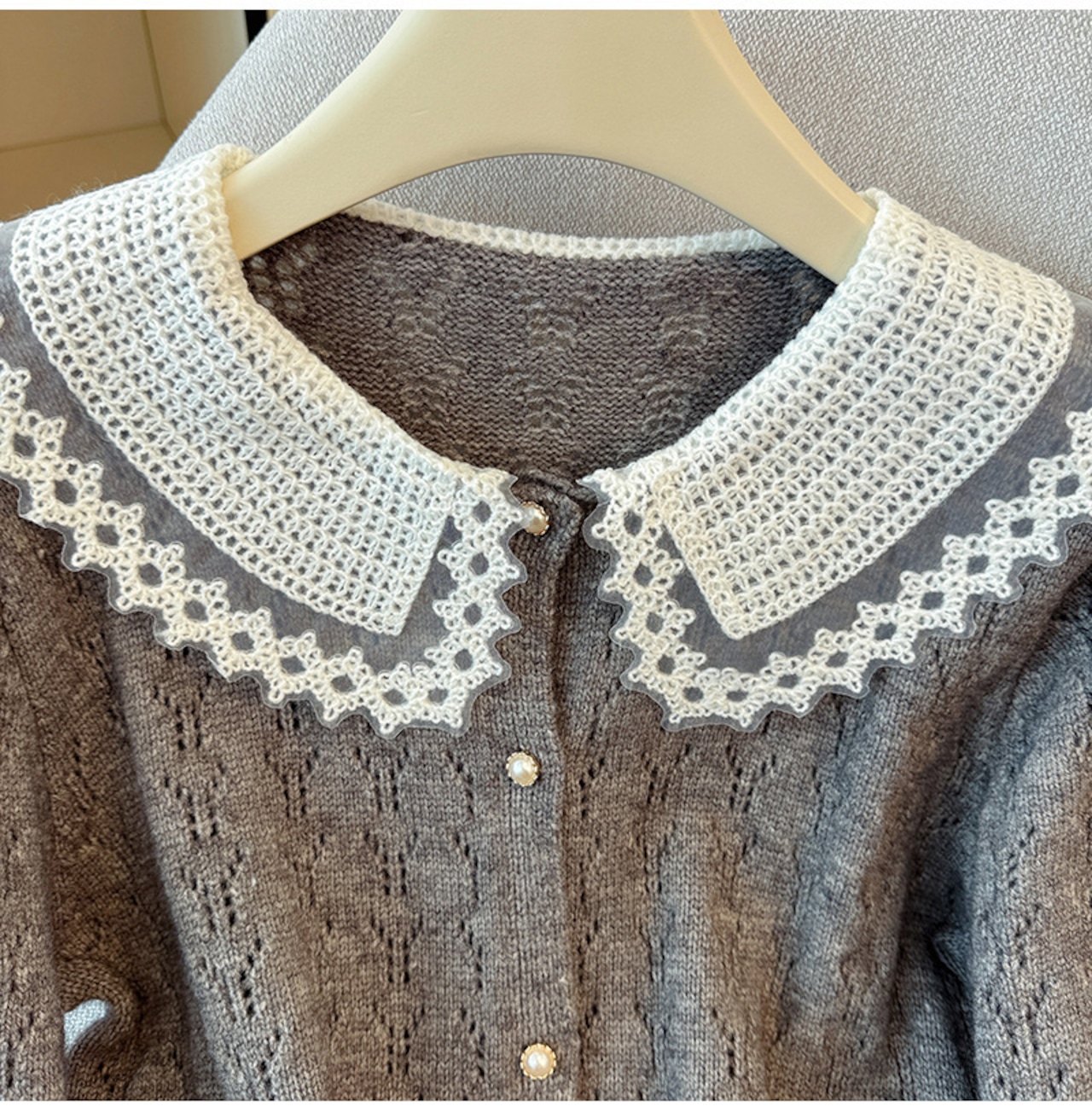 襟付きニットカーディガン