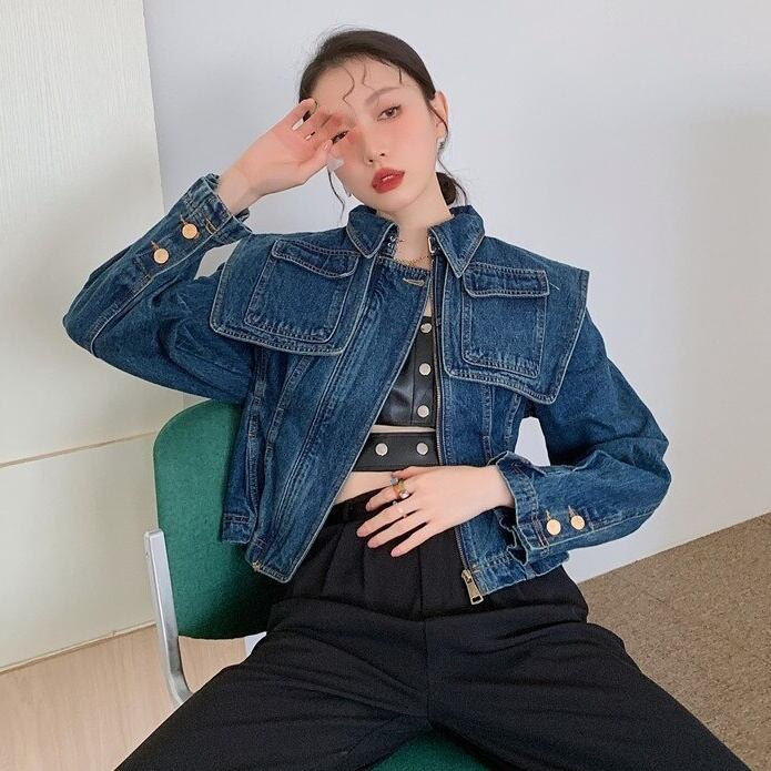cropped batwing denim jacket
