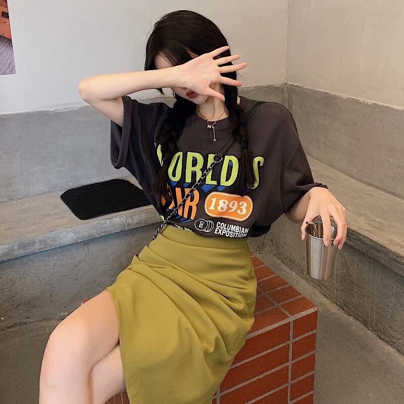 Tシャツ ルーズプリントトップス サマー 夏物 ブラックストロベリース97079795372